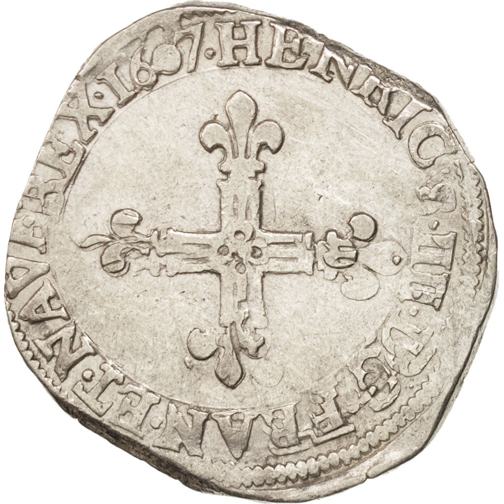France, Henri IV, 1/4 Ecu, 1607, La Rochelle, EF(40-45), Silver, Sombart:4678