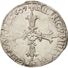 France, Henri IV, 1/4 Ecu, 1607, Nantes, TTB, Argent, Sombart:4686