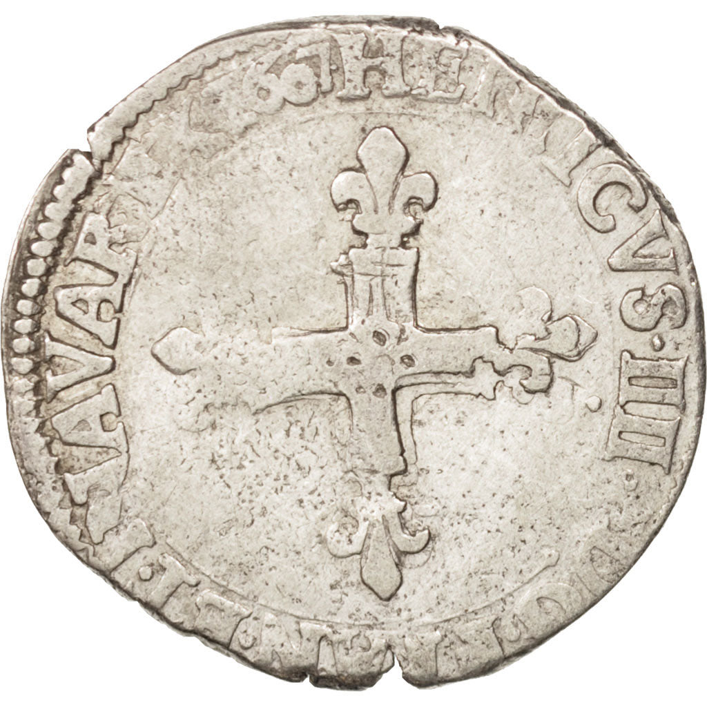France, Henri IV, 1/8 Ecu, 1607, La Rochelle, VF(20-25), Silver, Sombart:4680