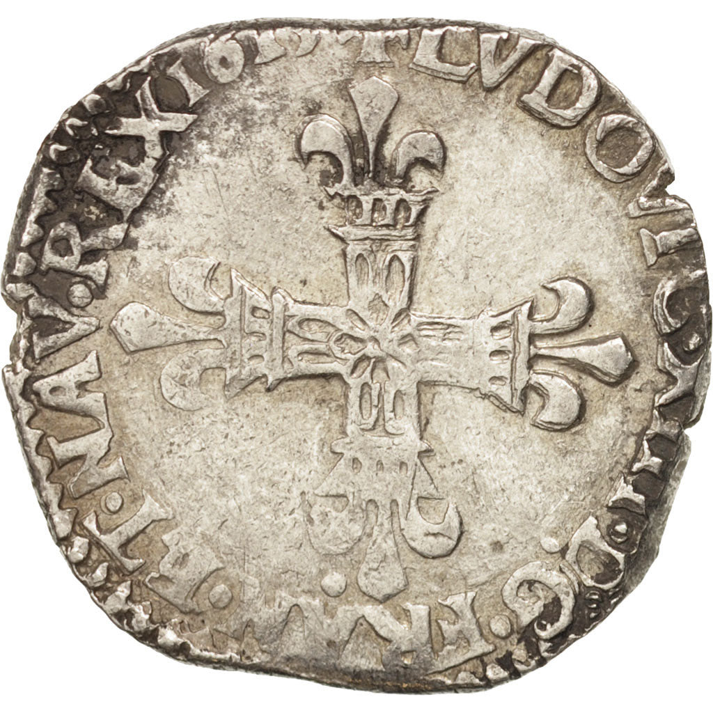 France, Louis XIII, 1/4 Écu, 1615, Nantes, VF(30-35), Silver, KM:47.16