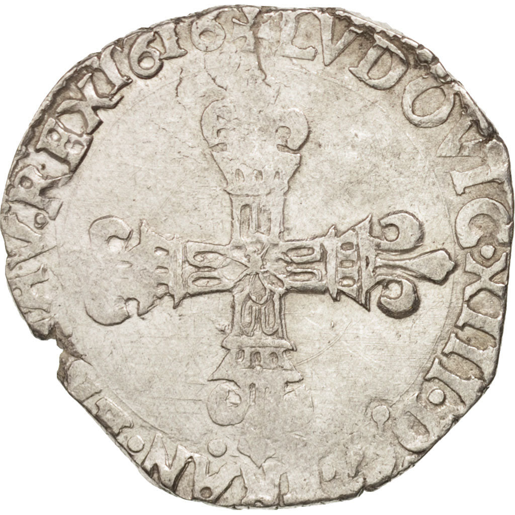 France, Louis XIII, 1/4 Écu, 1616, Nantes, VF(30-35), Silver, KM:47.16