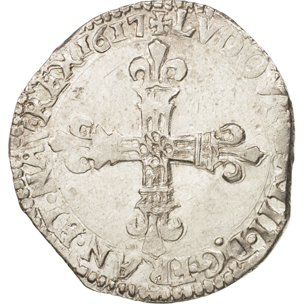 France, Louis XIII, 1/4 Ecu, 1617, Nantes, EF(40-45), Silver, KM:47.16