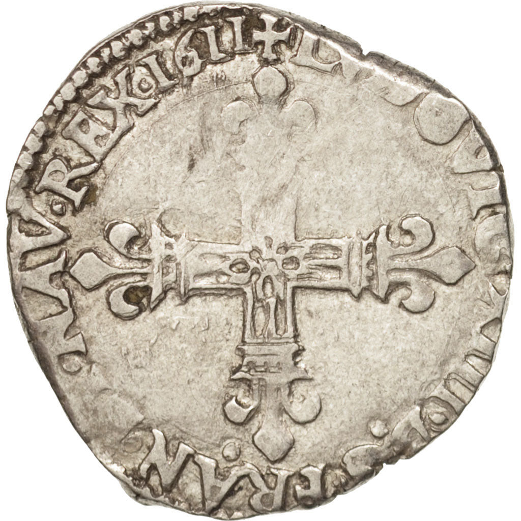 Francia, Louis XIII, 1/8 Écu à la croix, 1/8 Ecu, 1611, Nantes, MB+, Argent...