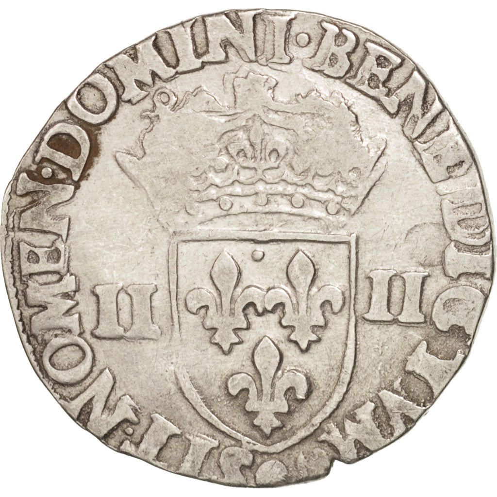 France, Henri III, 1/4 Ecu, 1580, Rennes, VF(30-35), Silver, Sombart:4662