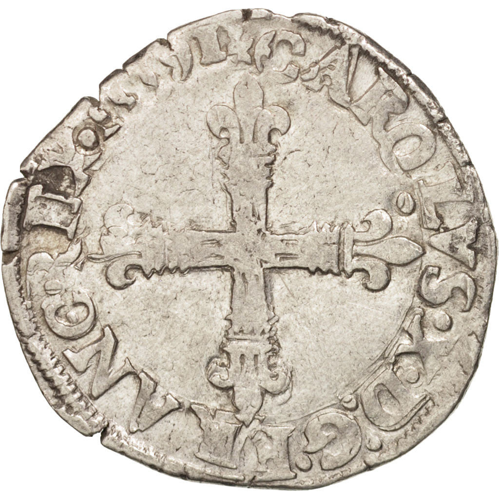 Coin, France, Charles X, 1/4 Ecu, 1591, Nantes, VF(30-35), Silver, Sombart:4670