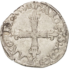 Moneda, Francia, Charles X, 1/4 Ecu, 1591, Nantes, BC+, Plata, Sombart:4670