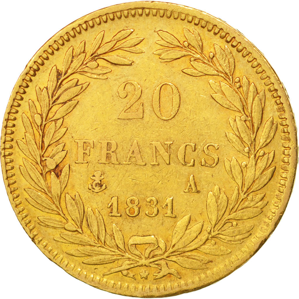 France, Louis-Philippe, 20 Francs, 1831, Paris, AU(50-53), Gold, KM:739.1