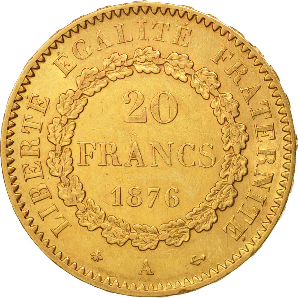 France, Génie, 20 Francs, 1876, Paris, AU(50-53), Gold, KM:825, Gadoury:1063