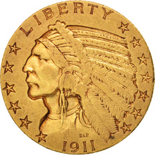 United States, Indian Head, $5, 1911, Philadelphia, EF(40-45), Gold, KM:129