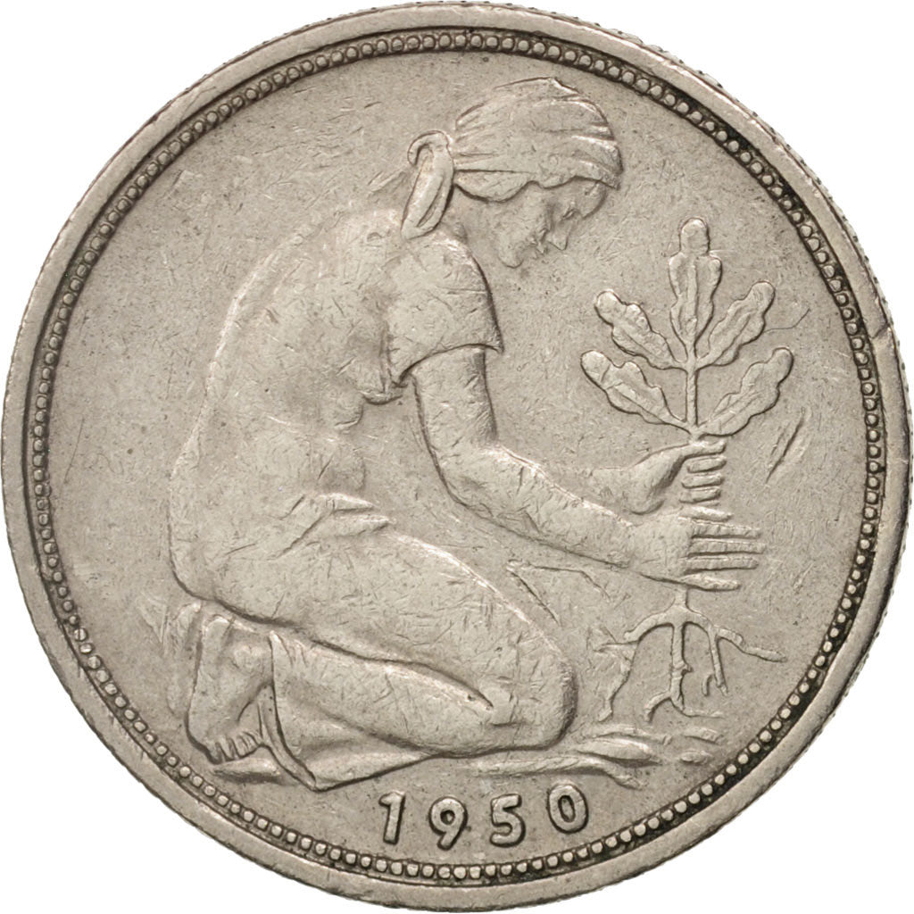 Coin, GERMANY - FEDERAL REPUBLIC, 50 Pfennig, 1950, Munich, EF(40-45)