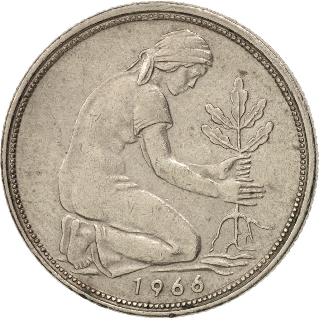 GERMANY - FEDERAL REPUBLIC, 50 Pfennig, 1966, Hamburg, AU(50-53), KM:109.1