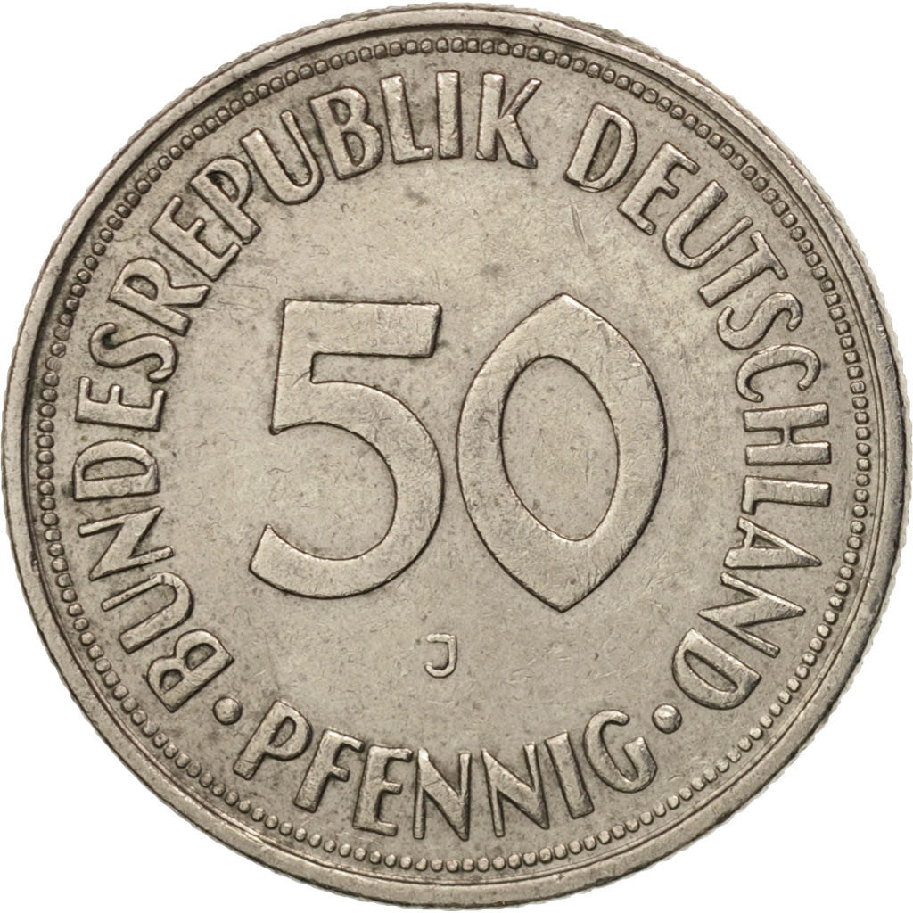GERMANY - FEDERAL REPUBLIC, 50 Pfennig, 1966, Hamburg, AU(50-53), KM:109.1