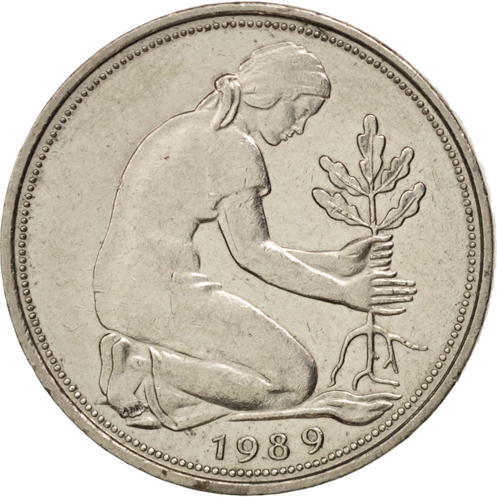 Coin, GERMANY - FEDERAL REPUBLIC, 50 Pfennig, 1989, Karlsruhe, MS(60-62)