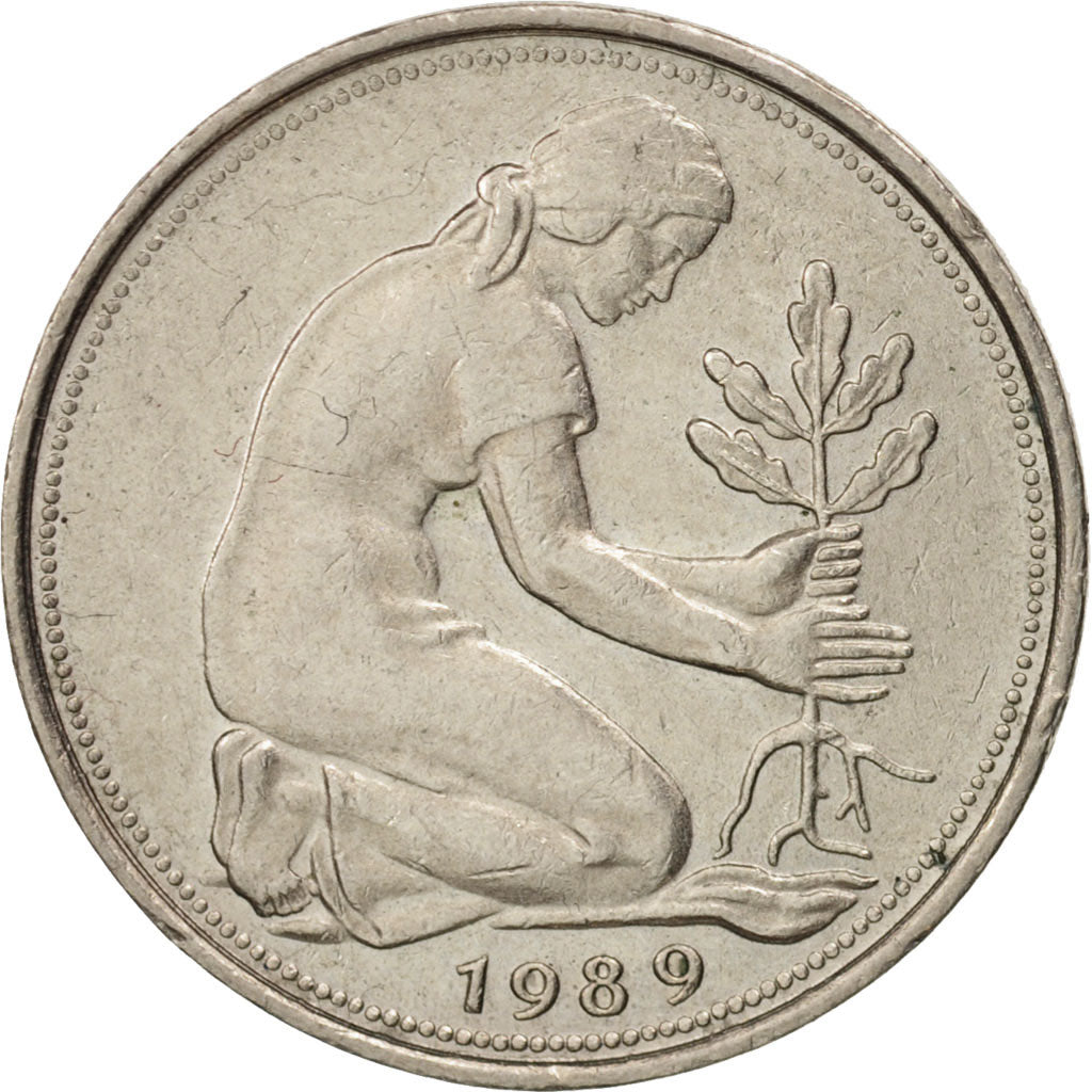 Moneta, GERMANIA - REPUBBLICA FEDERALE, 50 Pfennig, 1989, Stuttgart, SPL-