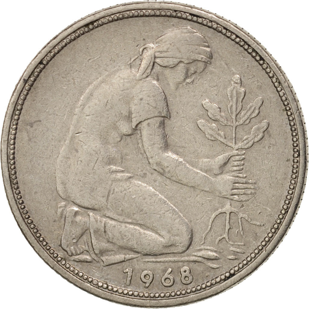 Coin, GERMANY - FEDERAL REPUBLIC, 50 Pfennig, 1968, Stuttgart, EF(40-45)