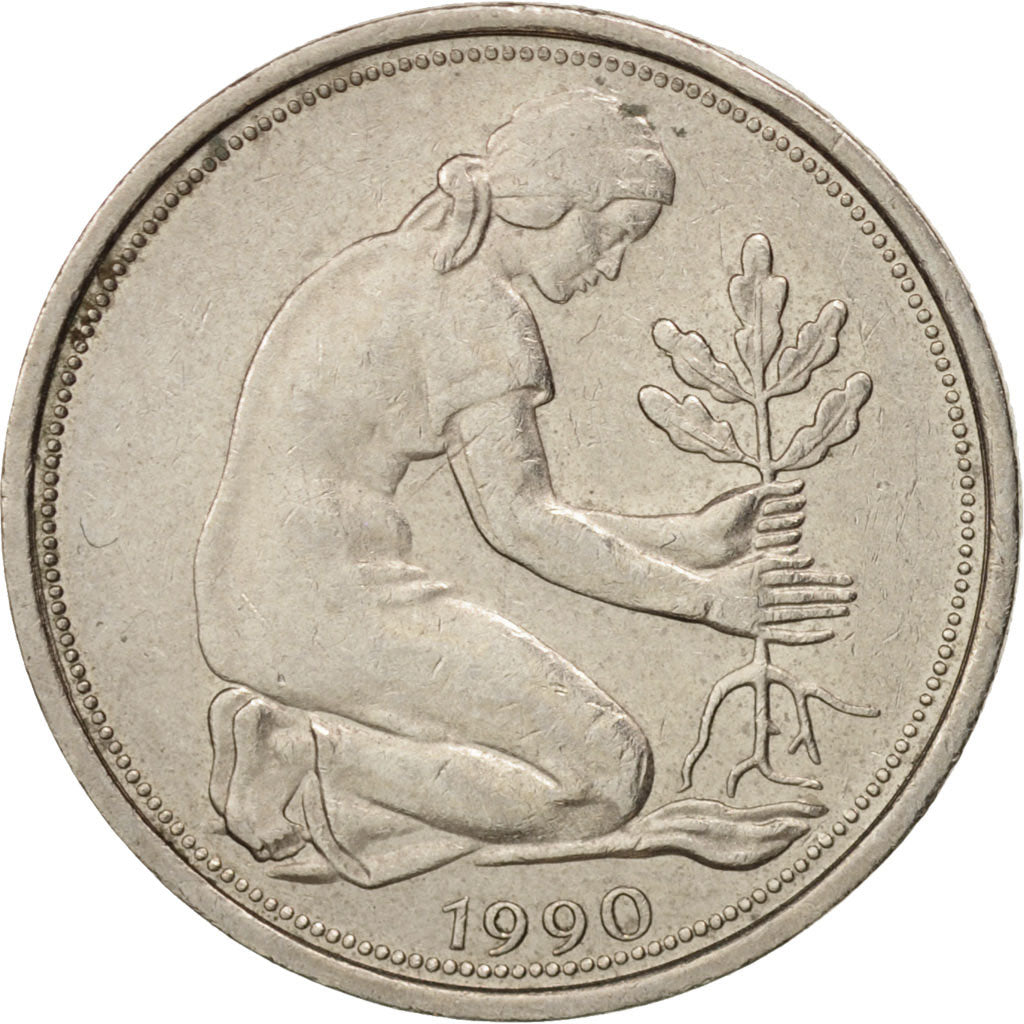 Coin, GERMANY - FEDERAL REPUBLIC, 50 Pfennig, 1990, Stuttgart, AU(55-58)