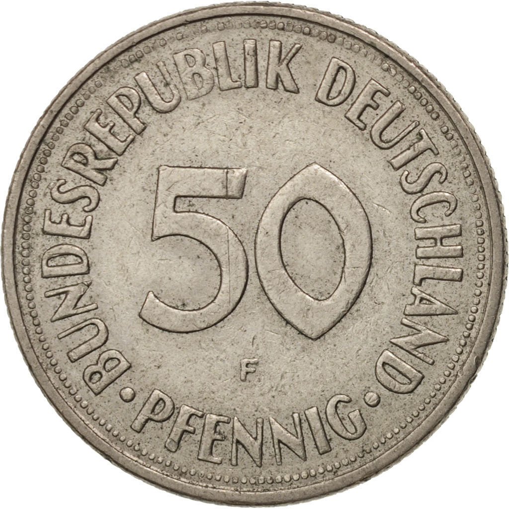 Moneda, ALEMANIA - REPÚBLICA FEDERAL, 50 Pfennig, 1969, Stuttgart, MBC, Cobre -