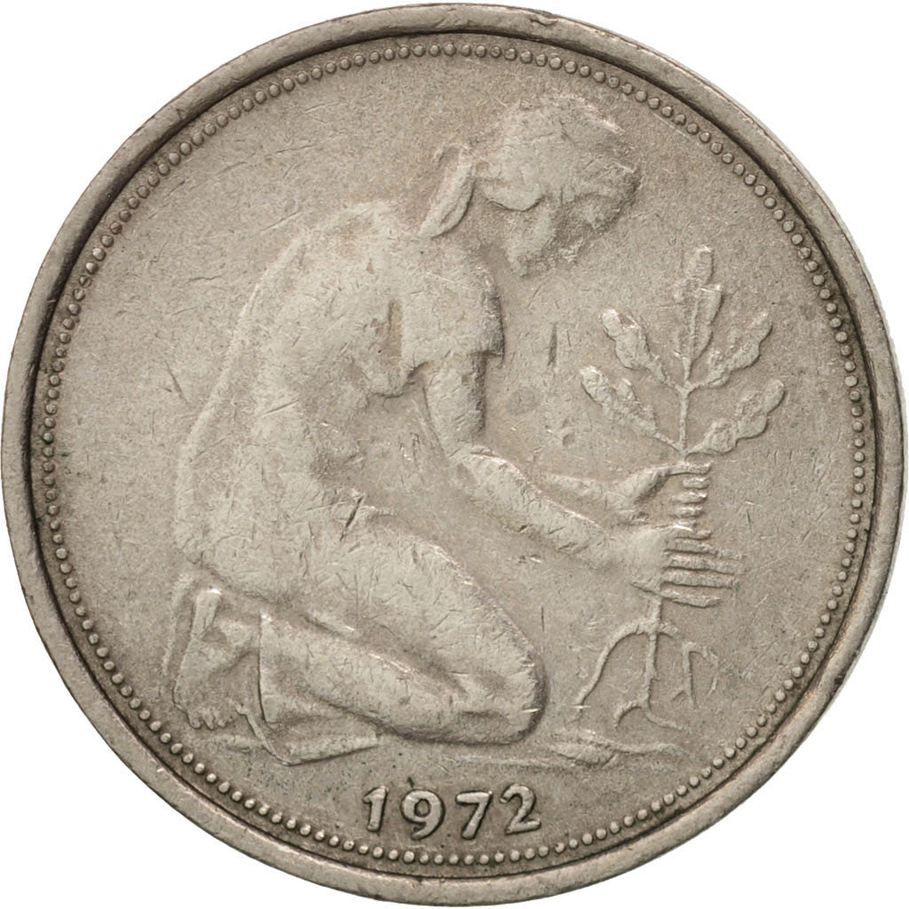 Moneta, Niemcy - RFN, 50 Pfennig, 1972, Stuttgart, EF(40-45), Miedź-Nikiel