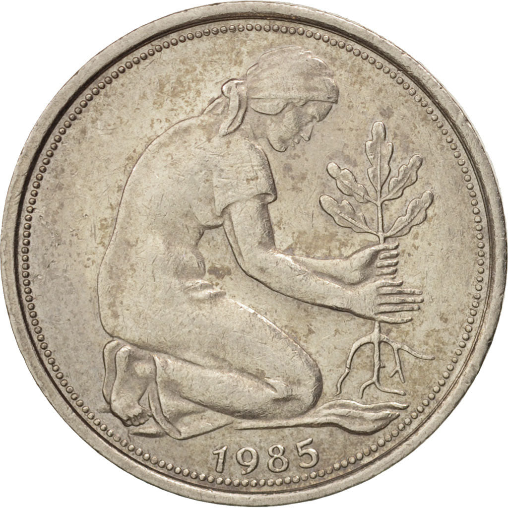 GERMANY - FEDERAL REPUBLIC, 50 Pfennig, 1985, Stuttgart, AU(55-58), KM:109.2