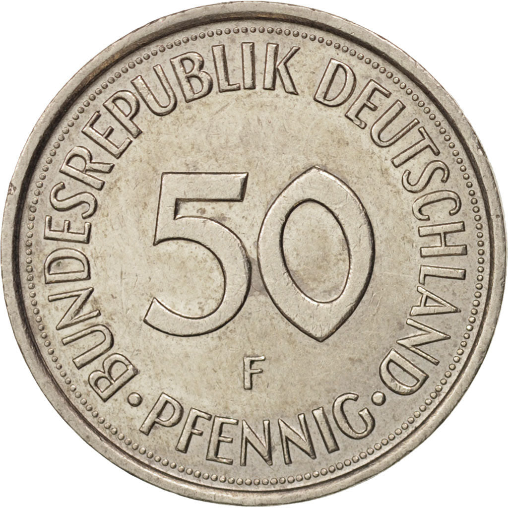 GERMANY - FEDERAL REPUBLIC, 50 Pfennig, 1985, Stuttgart, AU(55-58), KM:109.2