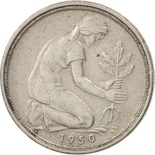 GERMANY - FEDERAL REPUBLIC, 50 Pfennig, 1950, Karlsruhe, AU(50-53), KM:109.1