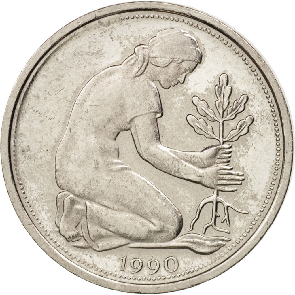 Moneda, ALEMANIA - REPÚBLICA FEDERAL, 50 Pfennig, 1990, Karlsruhe, EBC, Cobre -