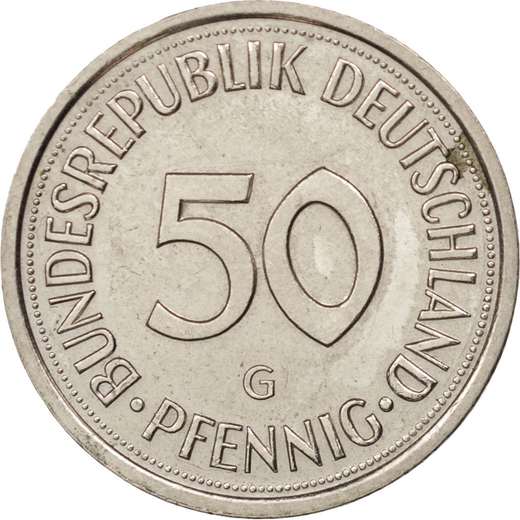 Moneda, ALEMANIA - REPÚBLICA FEDERAL, 50 Pfennig, 1990, Karlsruhe, EBC, Cobre -