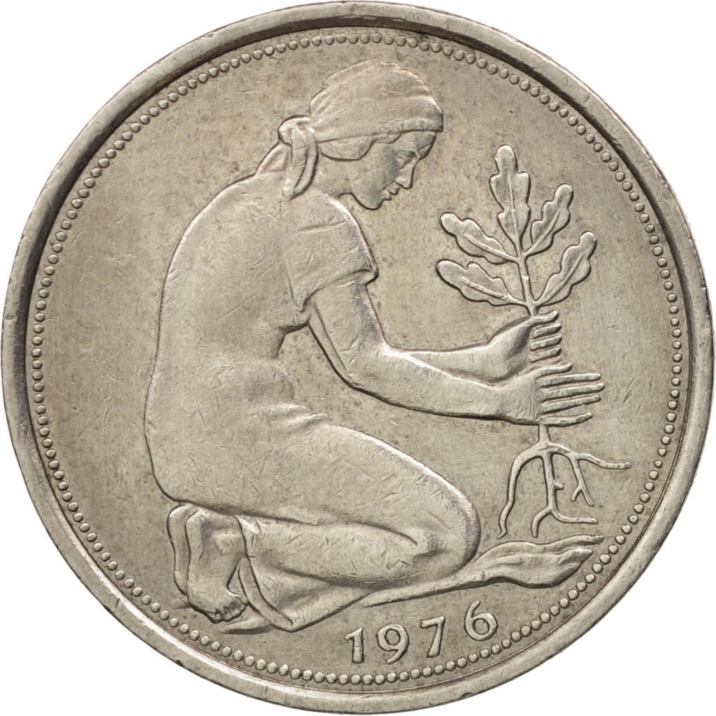 GERMANY - FEDERAL REPUBLIC, 50 Pfennig, 1976, Hamburg, AU(55-58), KM:109.2