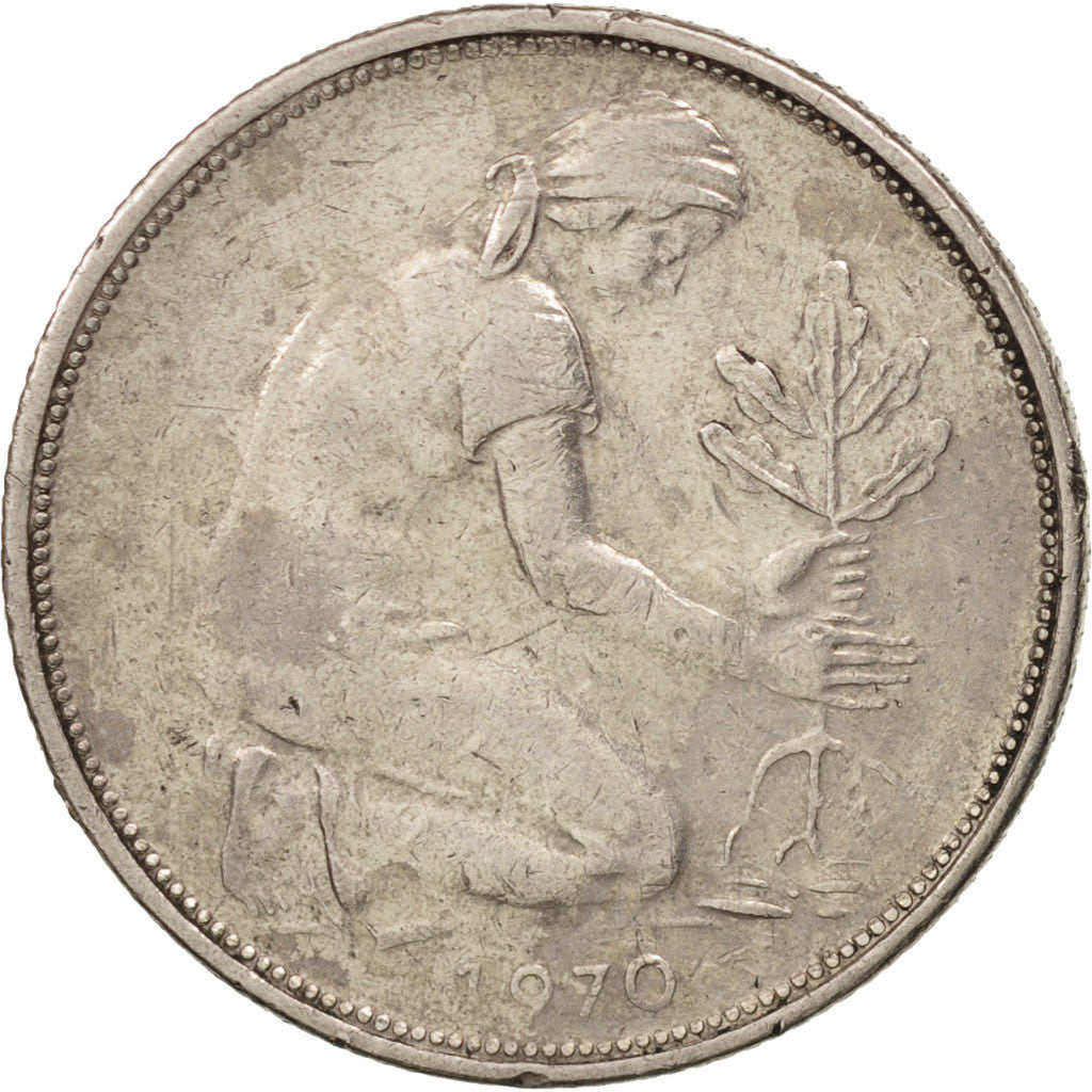 Coin, GERMANY - FEDERAL REPUBLIC, 50 Pfennig, 1970, Karlsruhe, EF(40-45)