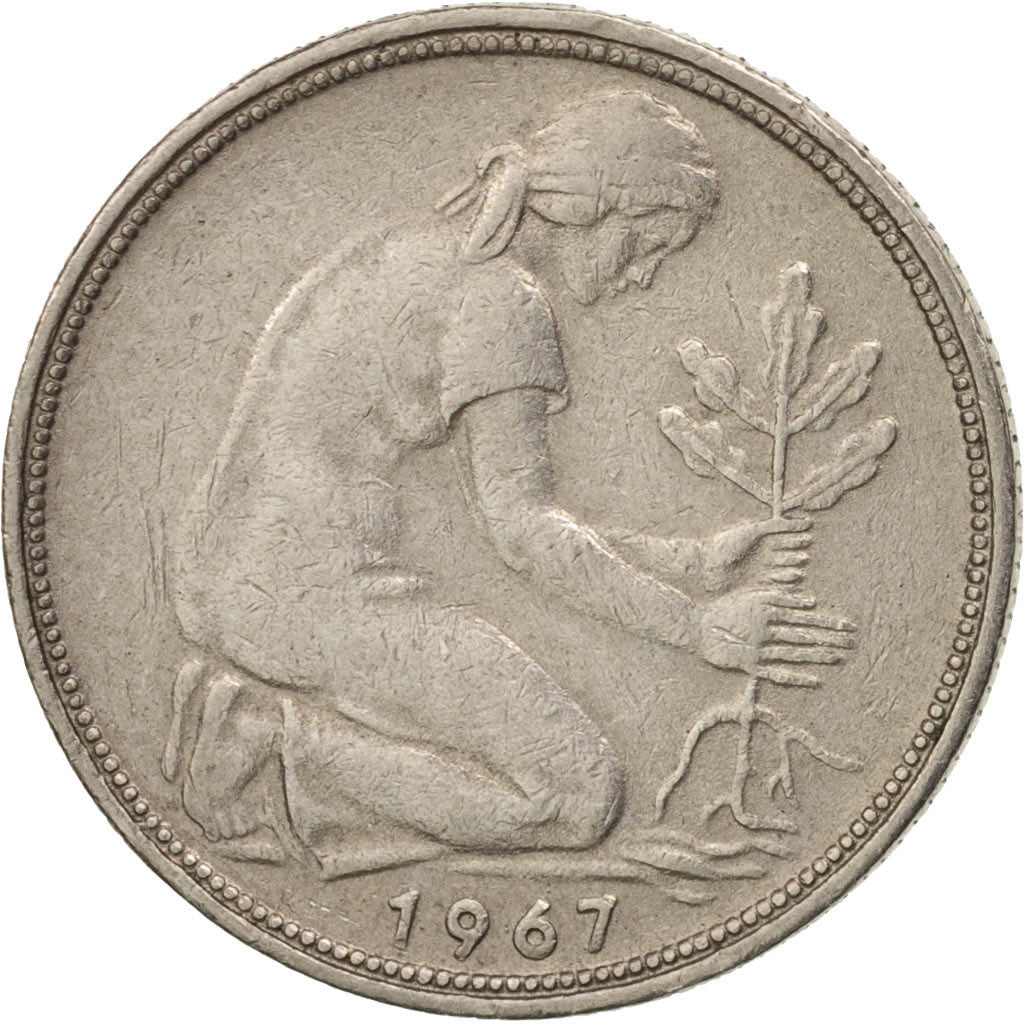 GERMANY - FEDERAL REPUBLIC, 50 Pfennig, 1967, Stuttgart, AU(50-53), KM:109.1
