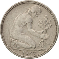 GERMANY - FEDERAL REPUBLIC, 50 Pfennig, 1967, Stuttgart, AU(50-53), KM:109.1
