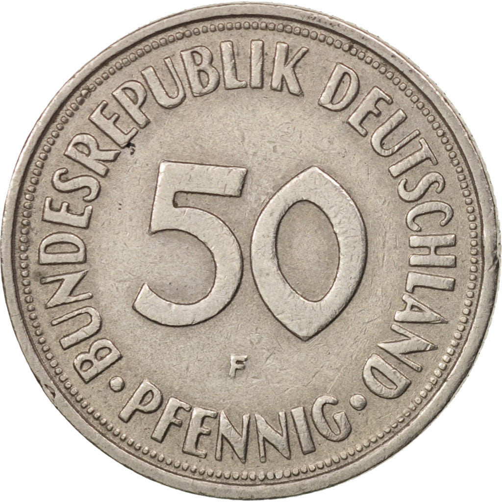GERMANY - FEDERAL REPUBLIC, 50 Pfennig, 1967, Stuttgart, AU(50-53), KM:109.1
