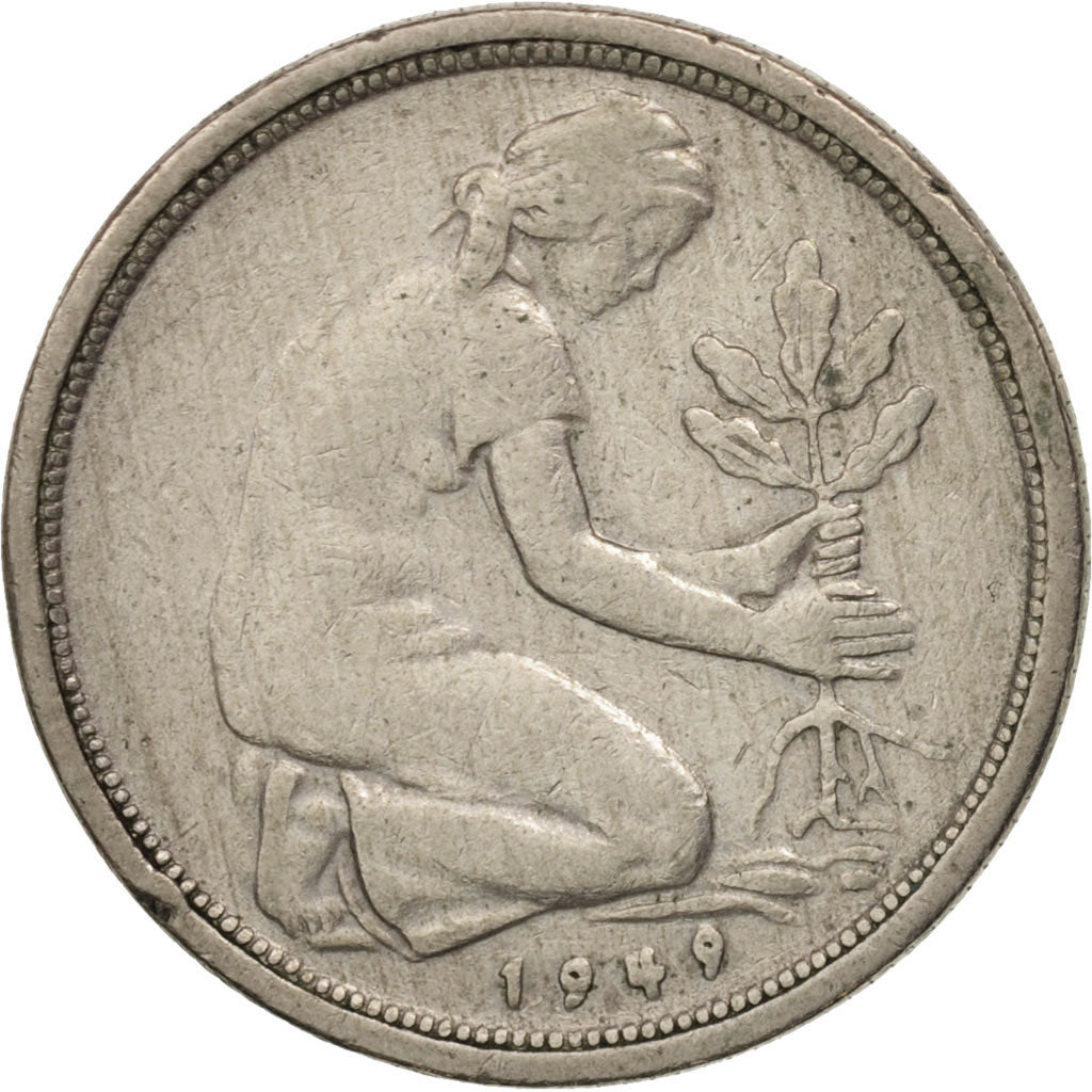 Coin, GERMANY - FEDERAL REPUBLIC, 50 Pfennig, 1949, Stuttgart, EF(40-45)