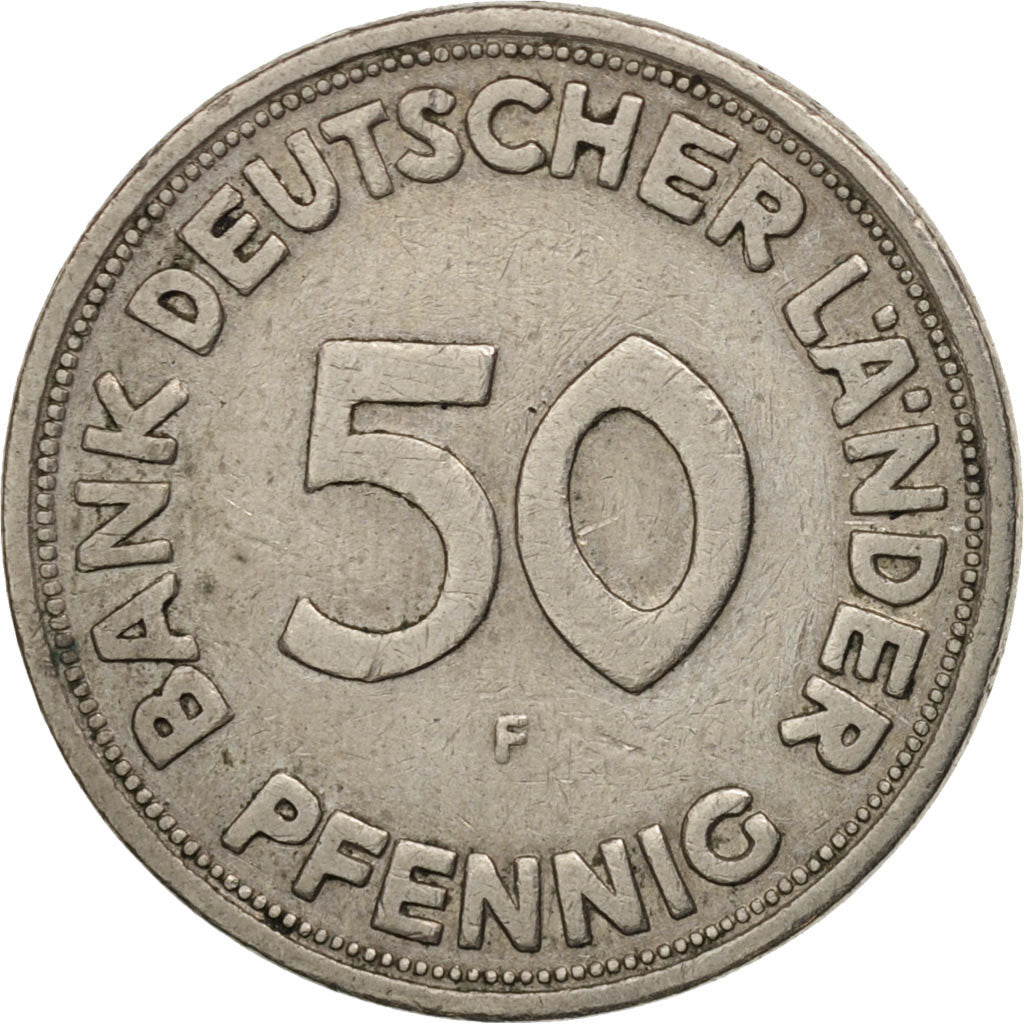 Coin, GERMANY - FEDERAL REPUBLIC, 50 Pfennig, 1949, Stuttgart, EF(40-45)