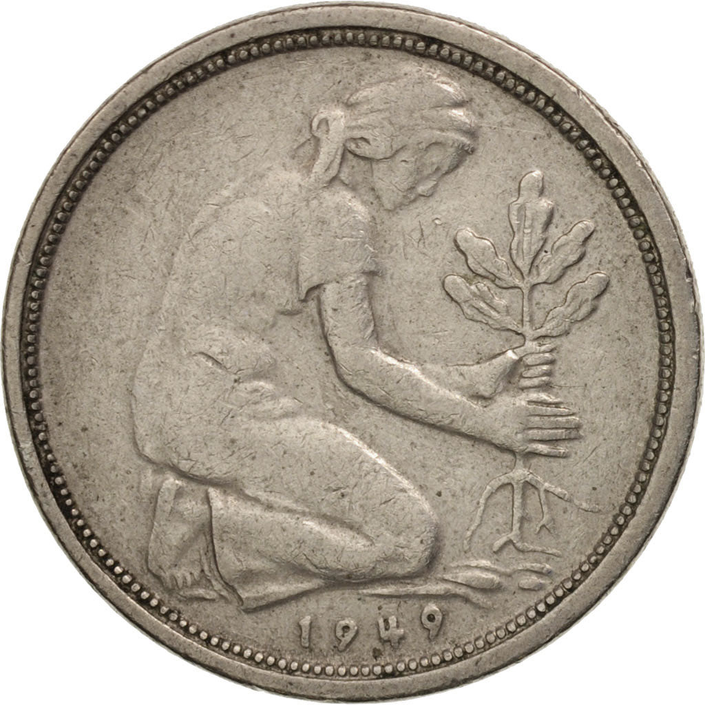 Coin, GERMANY - FEDERAL REPUBLIC, 50 Pfennig, 1949, Hamburg, EF(40-45)