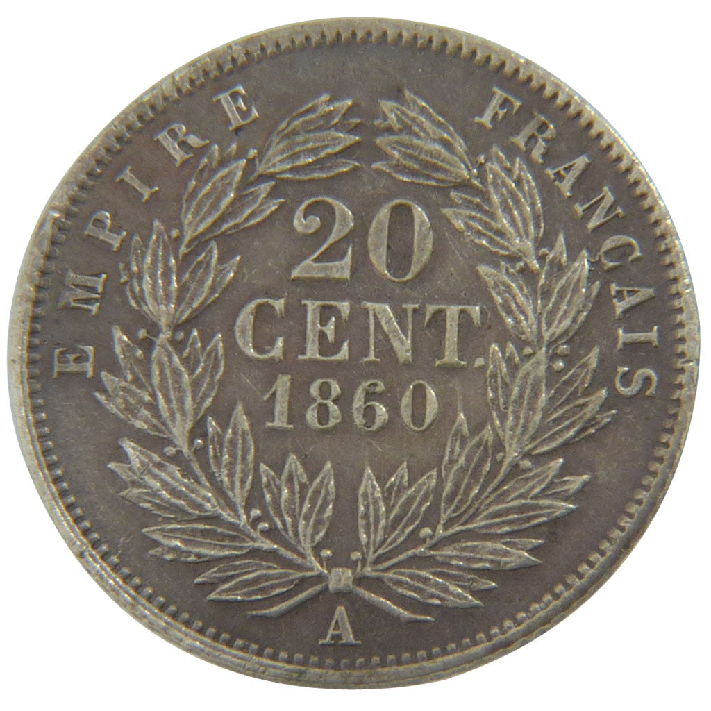 FRANCE, Napoléon III, 20 Centimes, 1860, Paris, KM #778.1, EF(40-45), Silver, 15