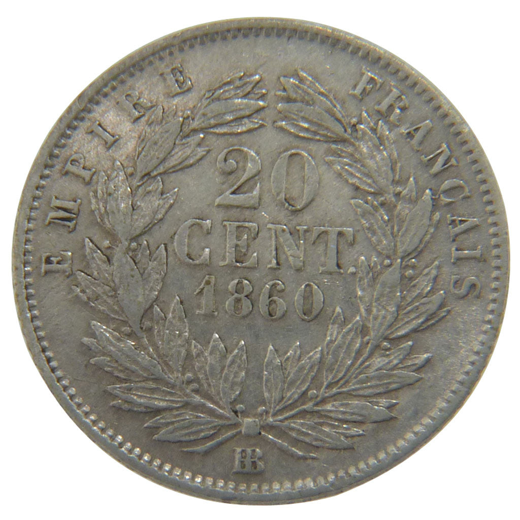 FRANCE, Napoléon III, 20 Centimes, 1860, Strasbourg, KM #778.2, EF(40-45), S...