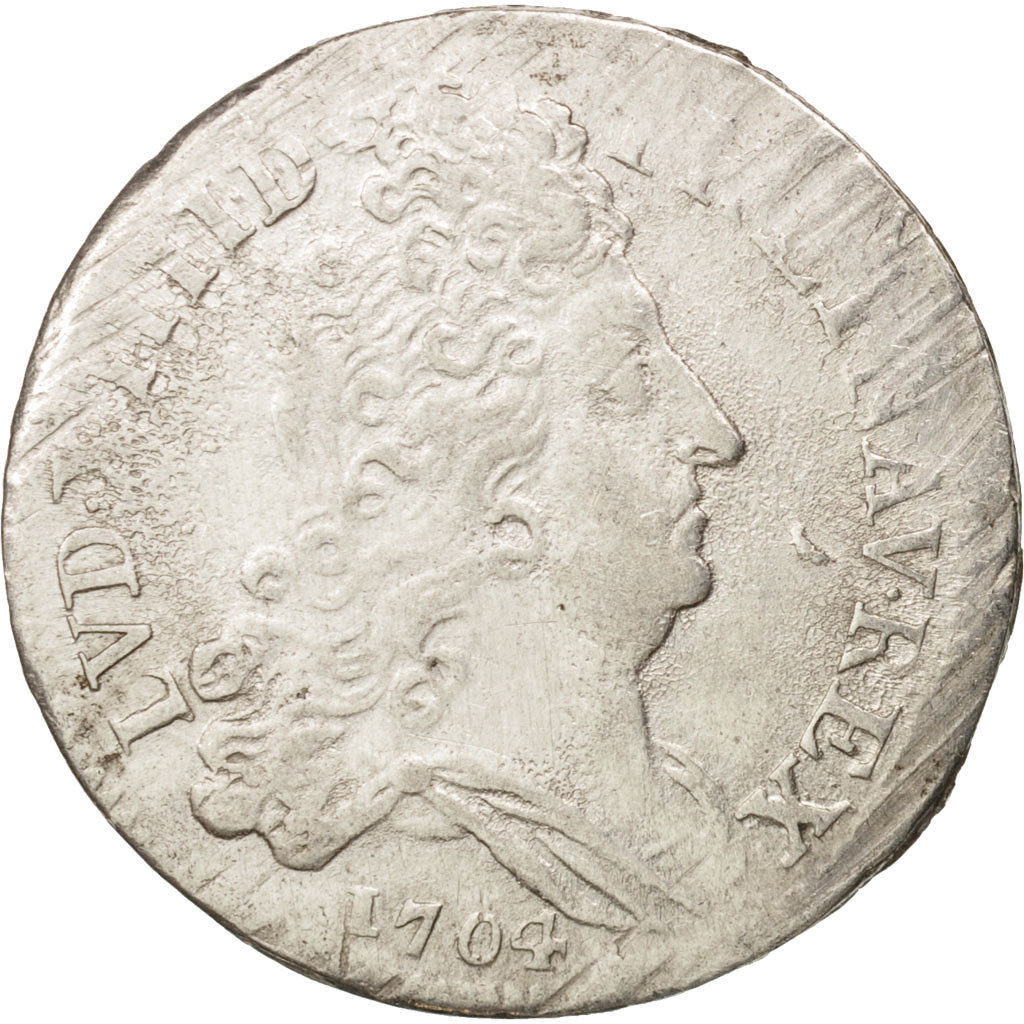 France, Louis XIV, 10 Sols aux insignes, 1704, Paris, EF(40-45), KM:349.1