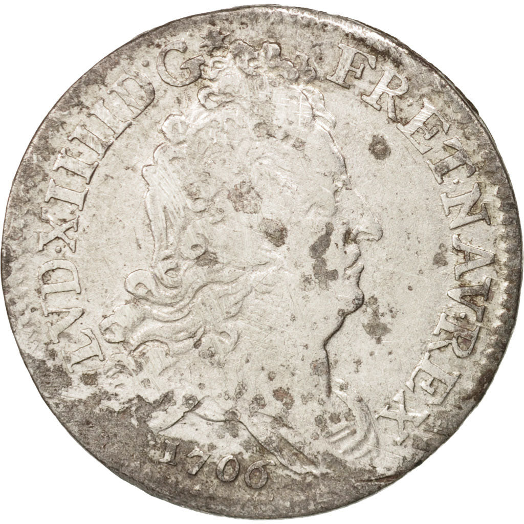France, Louis XIV, 10 Sols aux insignes, 1706, Paris, VF(20-25), KM:349.1