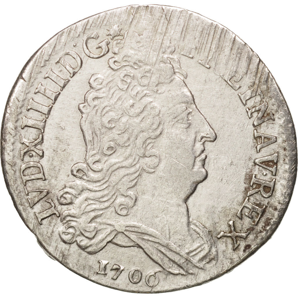 France, Louis XIV, 10 Sols aux insignes, 1706, Paris, AU(50-53), KM:349.1