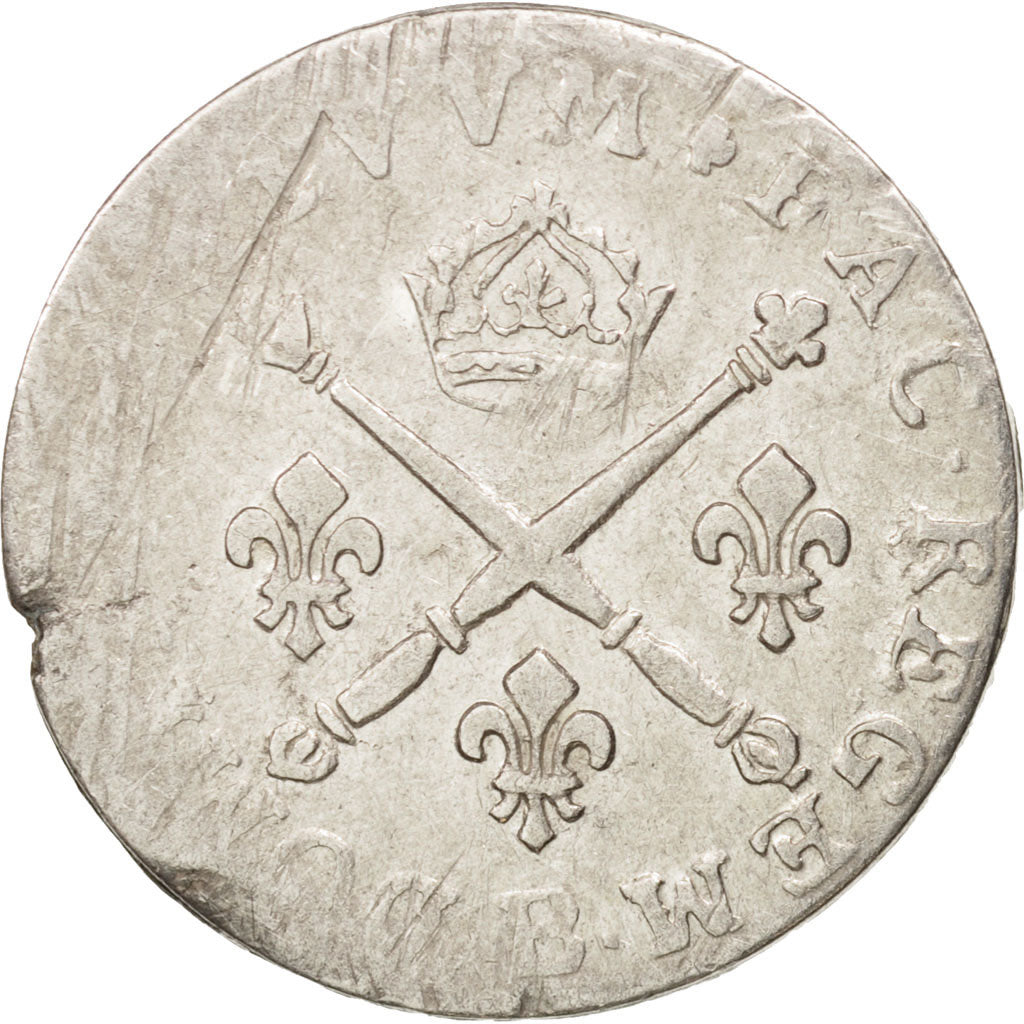 France, Louis XIV, 10 Sols aux insignes, 1707, Rouen, VF(30-35), KM:349.2