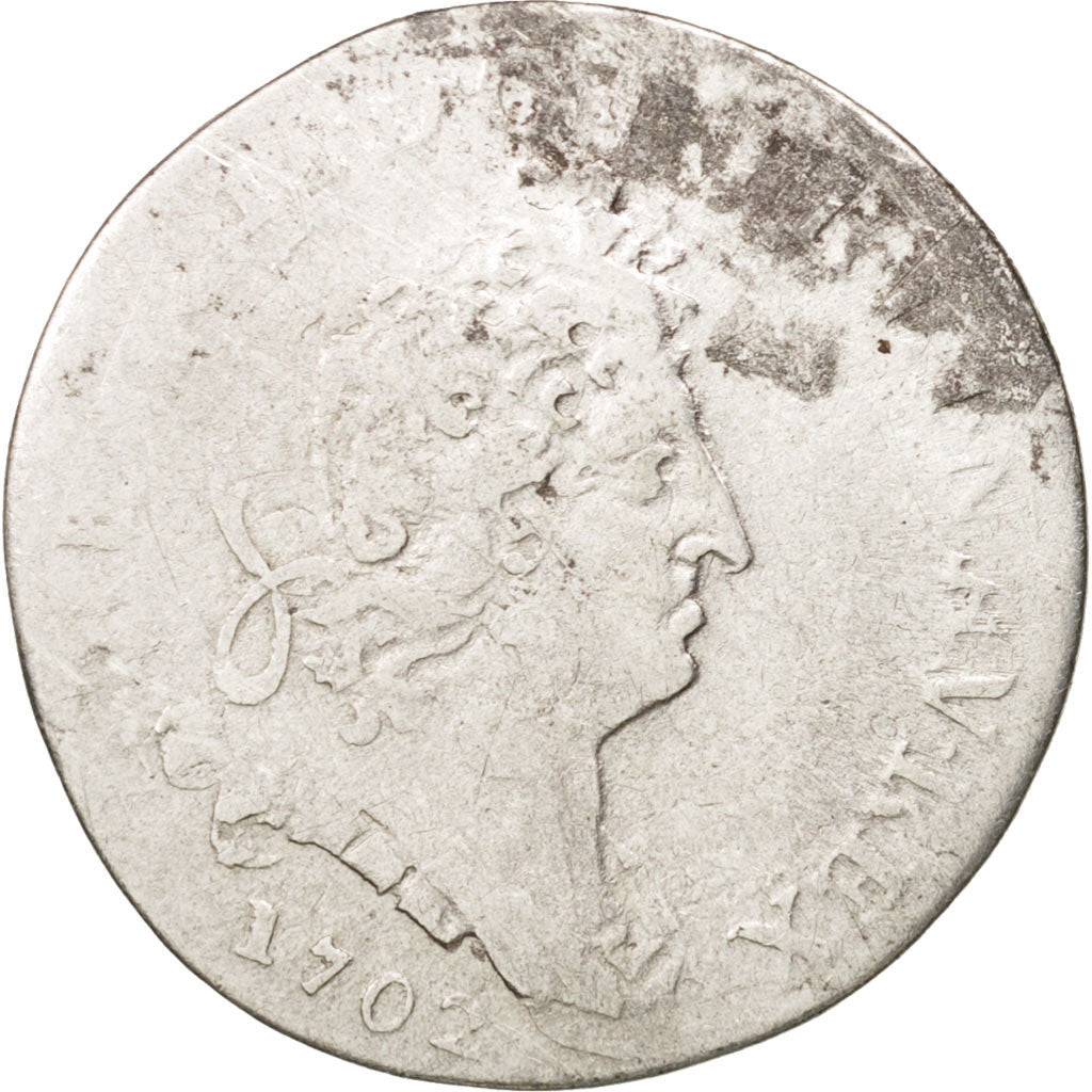 France, Louis XIV, 5 Sols aux insignes, 1702, Paris, VF(20-25), KM:337.1