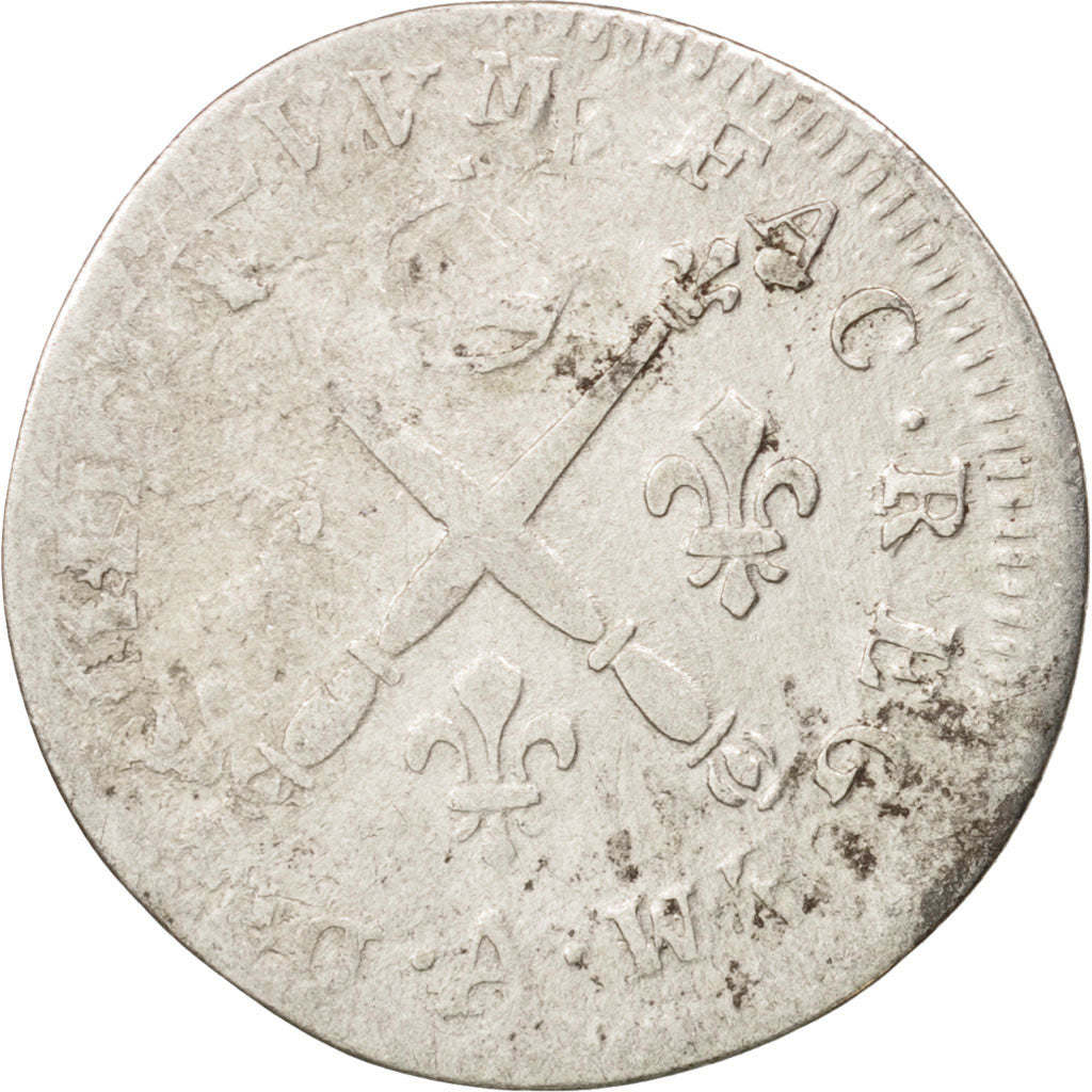 France, Louis XIV, 5 Sols aux insignes, 1702, Paris, VF(20-25), KM:337.1