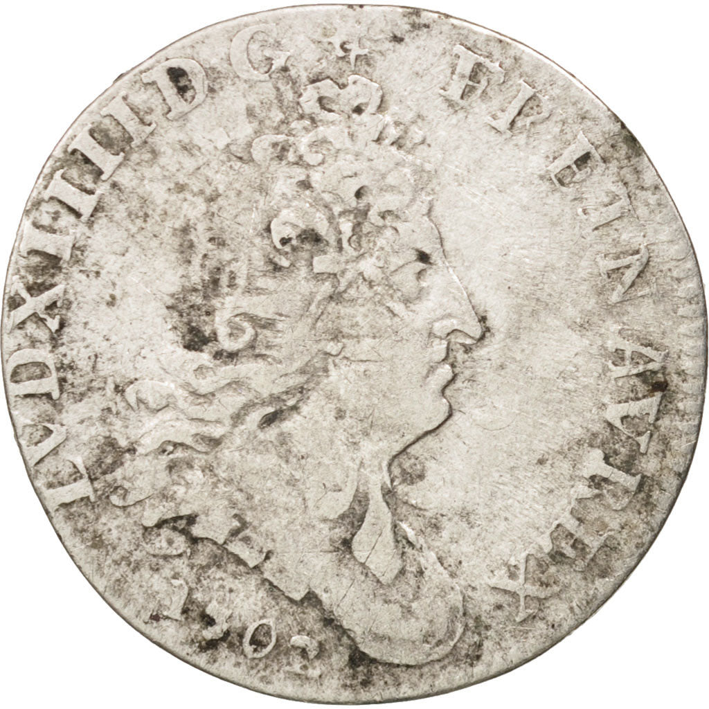 France, Louis XIV, 5 Sols aux insignes, 1702, Paris, VF(20-25), KM:337.1