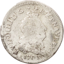 France, Louis XIV, 5 Sols aux insignes, 1702, Rennes, VF(20-25), KM:337.25