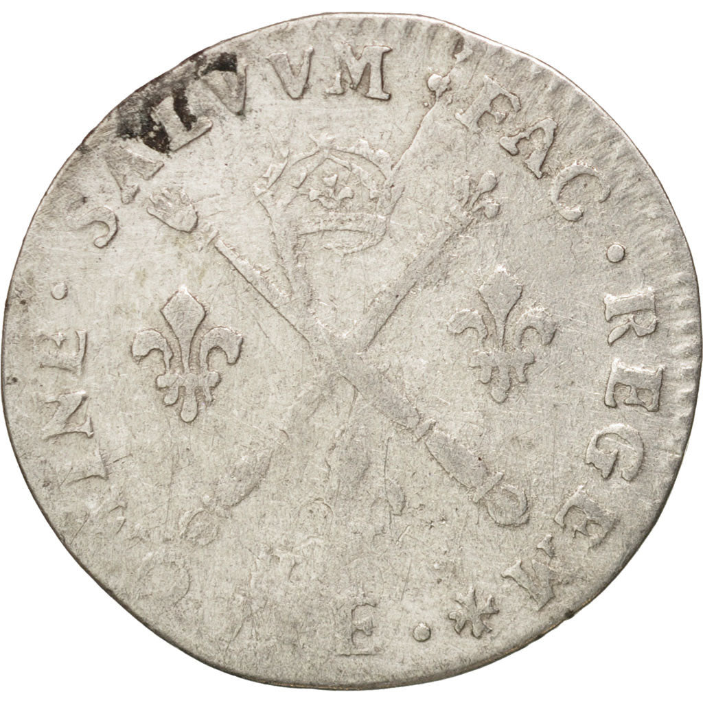 France, Louis XIV, 5 Sols aux insignes, 1702, Tours, VF(30-35), KM:337.7