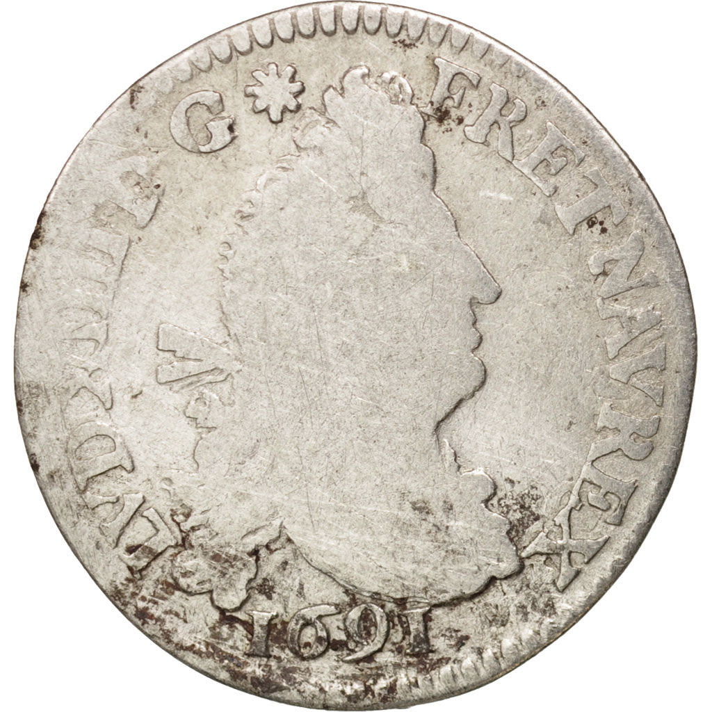 Frankreich, Louis XIV, 4 Sols aux 2 L, 1691, Paris, VG(8-10), KM:281.1