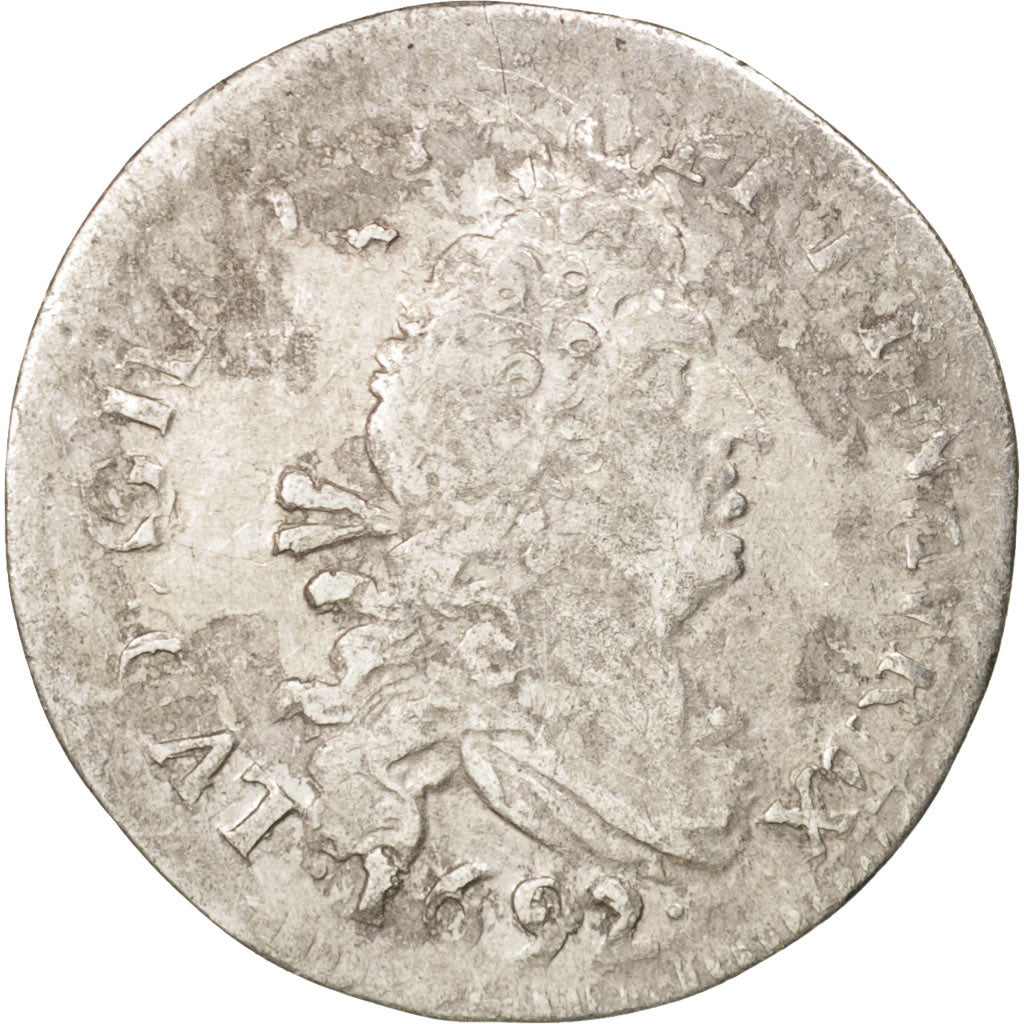 Monnaie, France, Louis XIV, 4 Sols aux 2 L, 4 Sols, 1692, Amiens, TB+, Argent