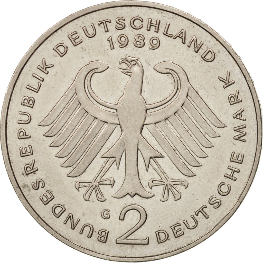 Coin, GERMANY - FEDERAL REPUBLIC, 2 Mark, 1989, Karlsruhe, AU(55-58)