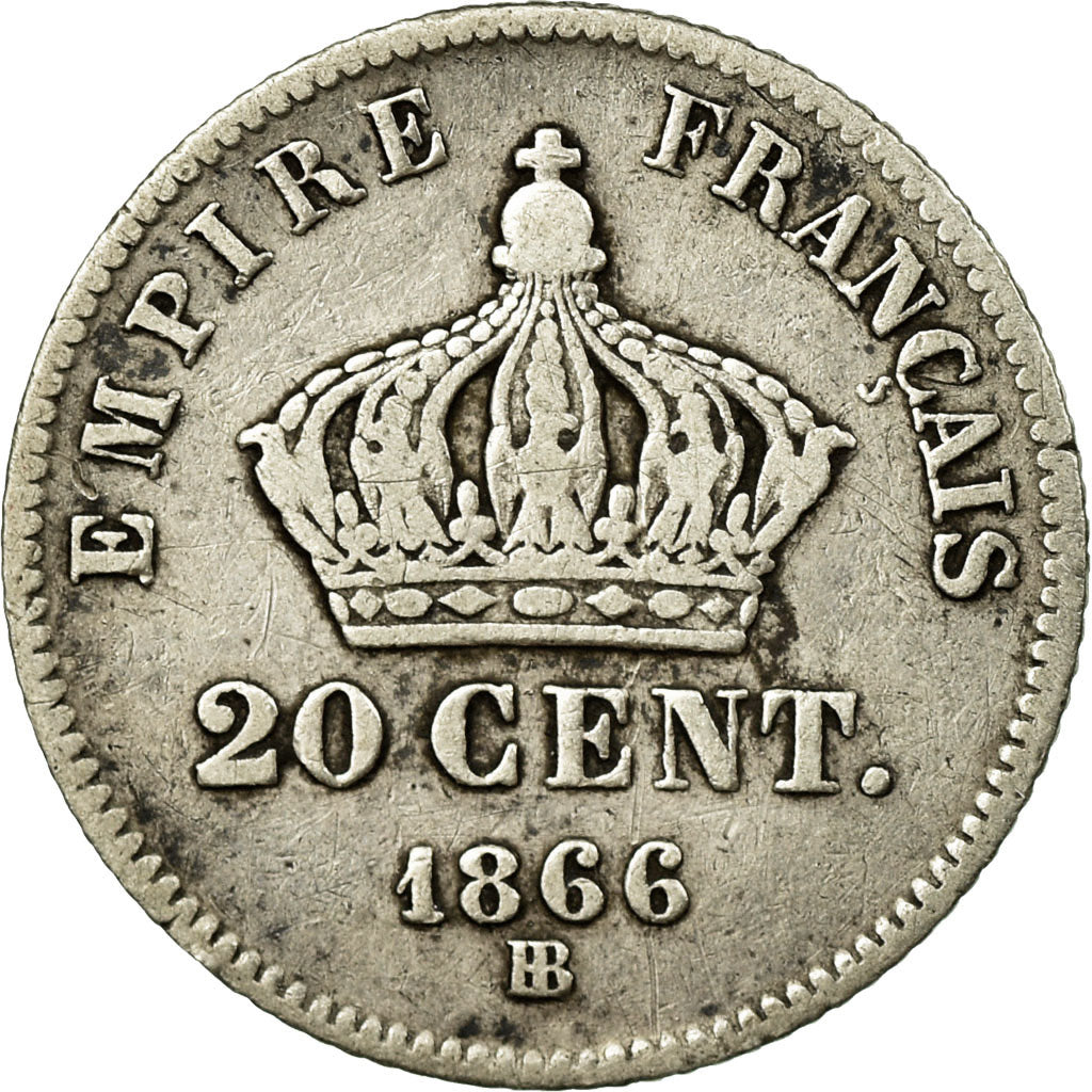 Coin, France, Napoleon III, Napoléon III, 20 Centimes, 1866, Strasbourg